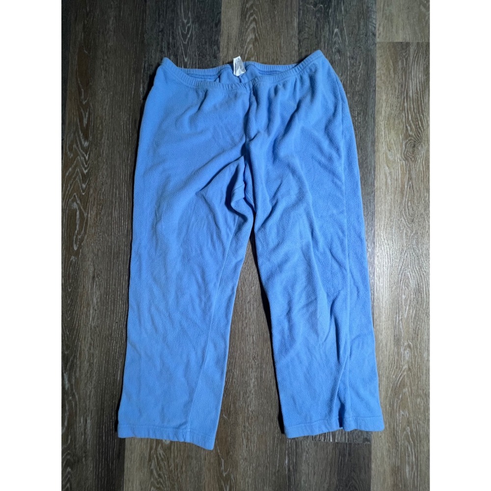 Lands End Fleece Pajama Pants Womens L/P 14-16 Blue Cozy Lounge Bottoms